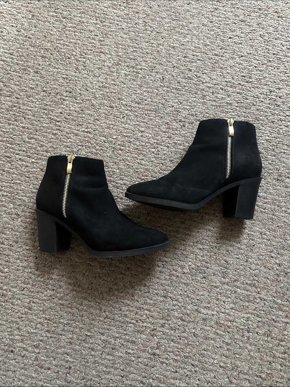 Black Suede Block Heel Ankle Boots
